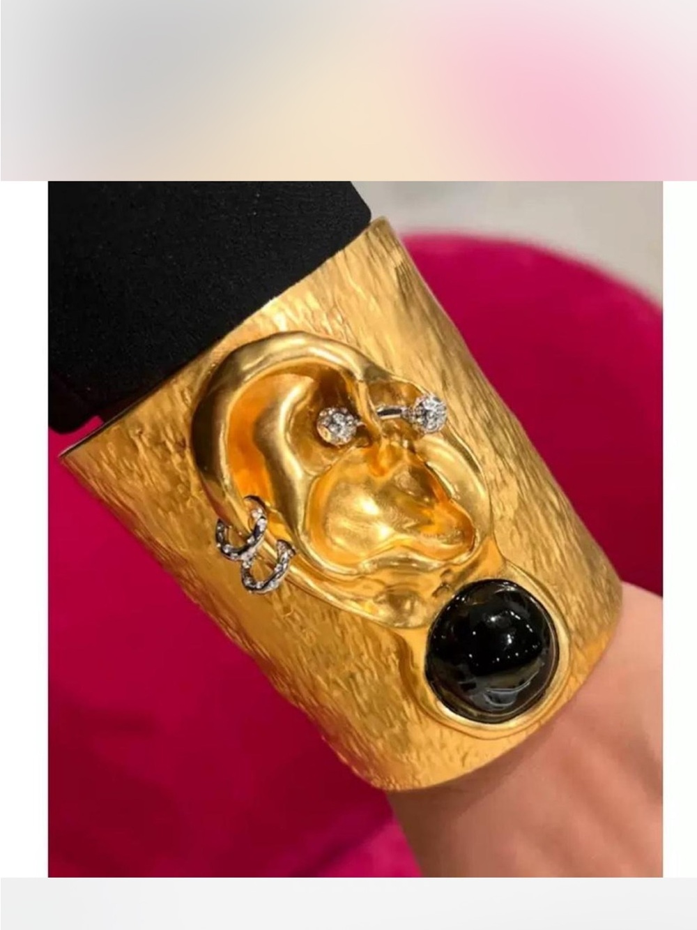 Source Unknown Gold and Black Sculptural Cuff Bracelet